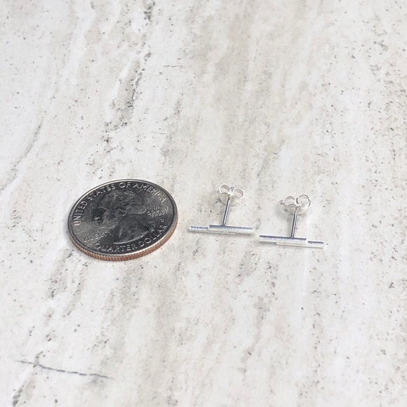 925 Sterling Silver Double Bar Stud Earrings - Picture 10 of 16